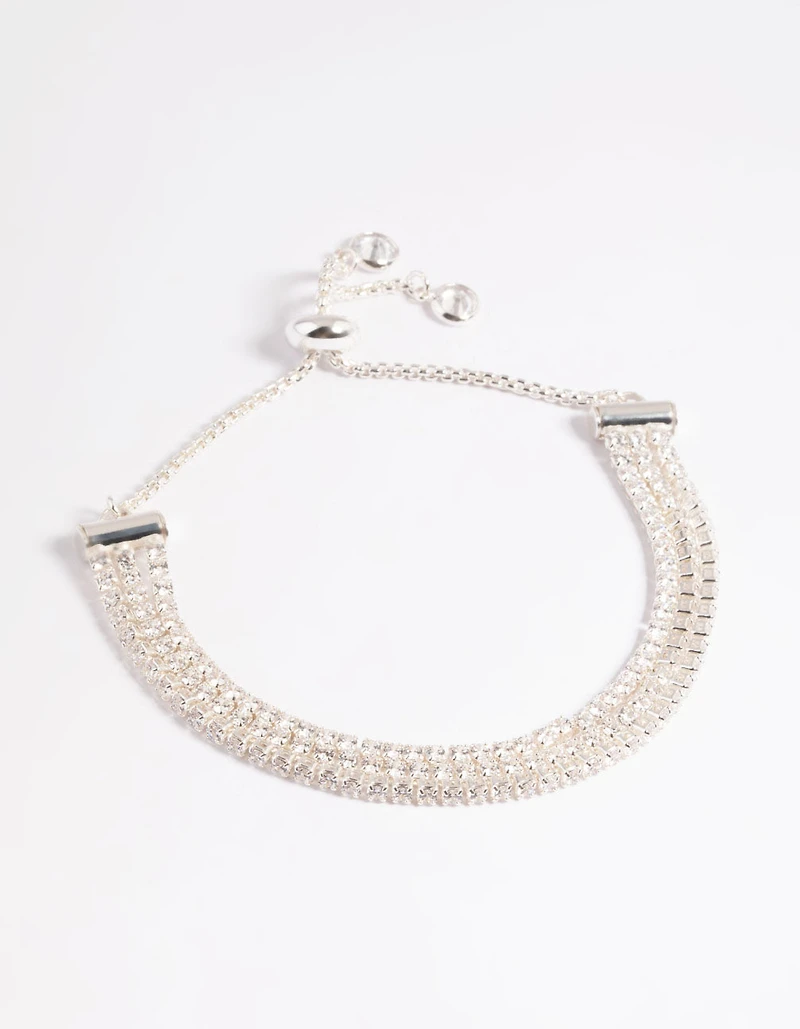 Cubic Zirconia Triple Row Cup Chain Toggle Tennis Bracelet