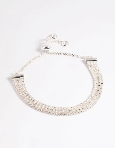 Cubic Zirconia Triple Row Cup Chain Toggle Tennis Bracelet