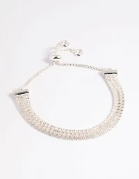 Cubic Zirconia Triple Row Cup Chain Toggle Tennis Bracelet