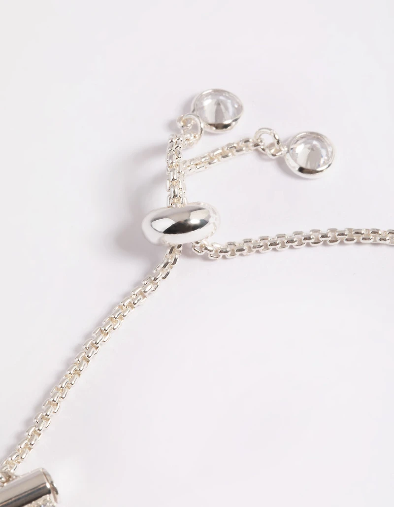 Cubic Zirconia Triple Row Cup Chain Toggle Tennis Bracelet