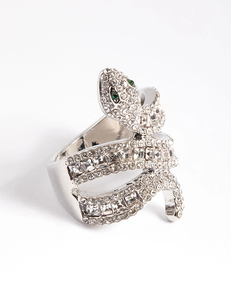 Bague serpent baguette au rhodium