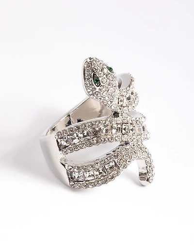 Bague serpent baguette au rhodium