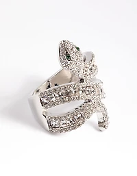 Bague serpent baguette au rhodium