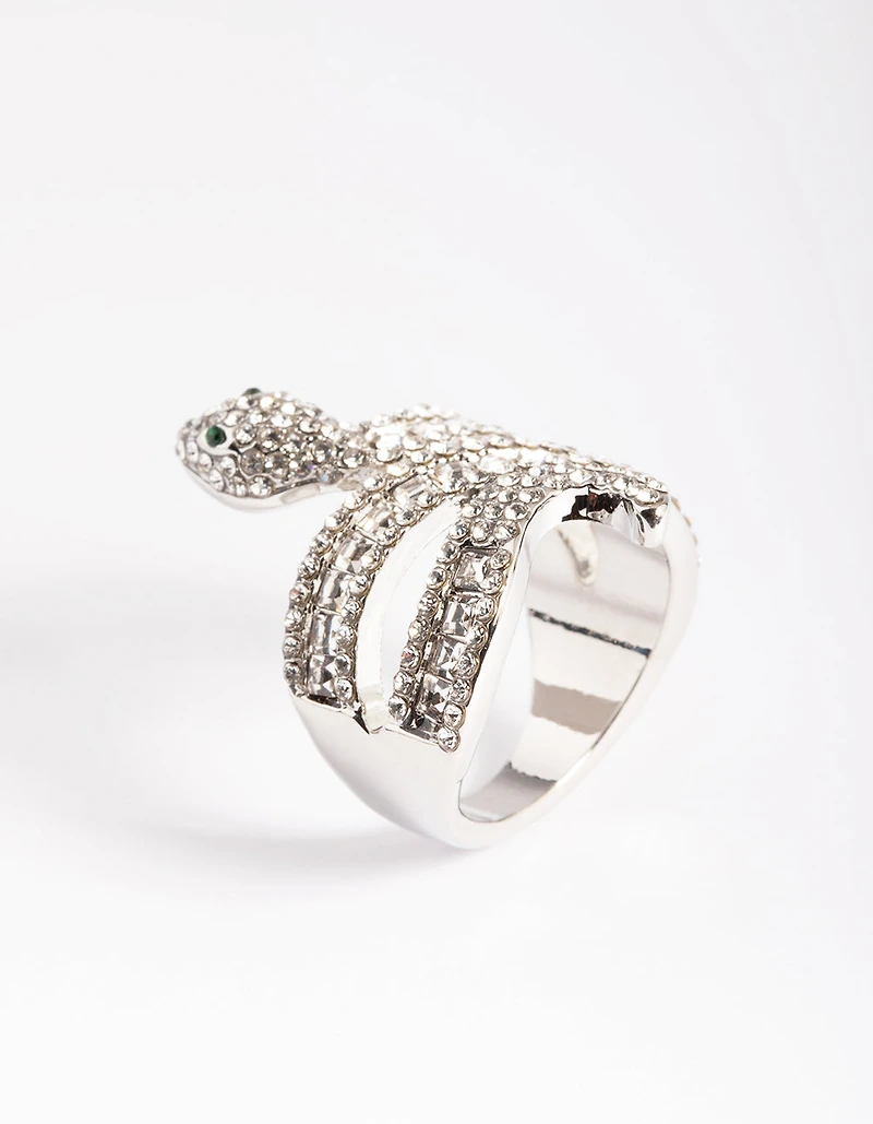 Bague serpent baguette au rhodium