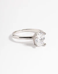 Rhodium Cubic Zirconia Single Oval Ring