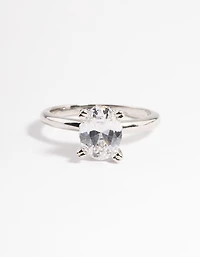 Rhodium Cubic Zirconia Single Oval Ring