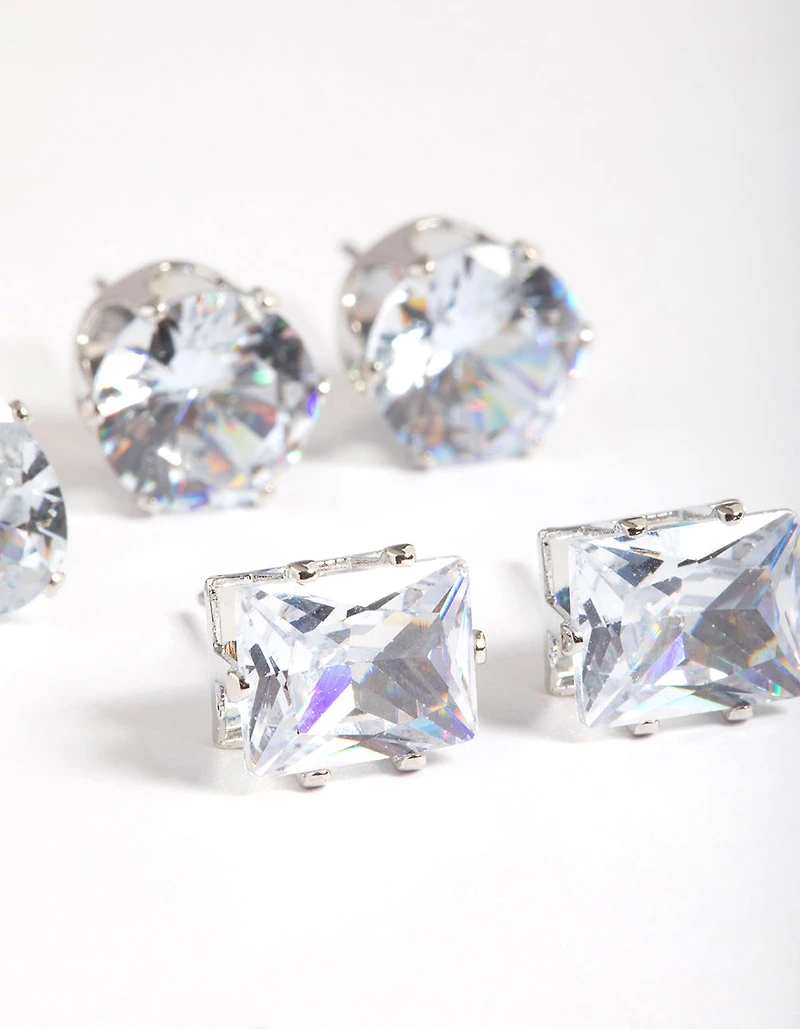 Silver Statement Stud Earrings Pack