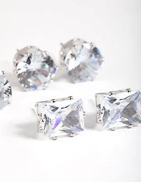 Silver Statement Stud Earrings Pack