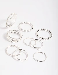 Rhodium Mixed Ball Band Ring Pack