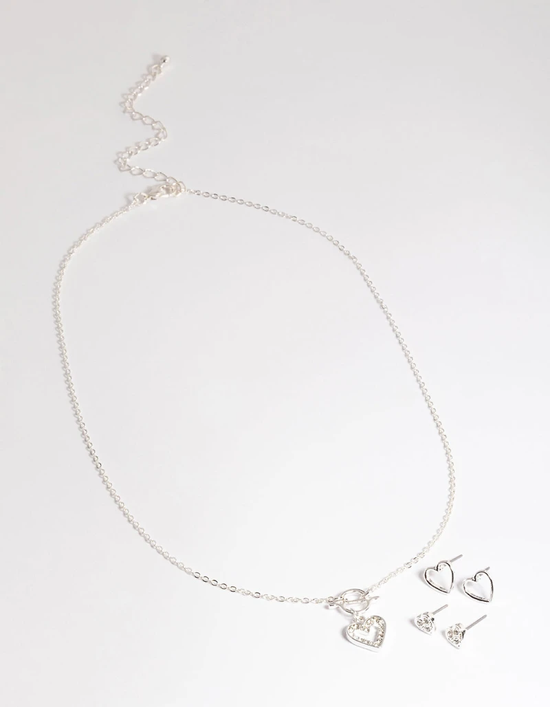 Silver T&O Heart Motif Jewellery Set