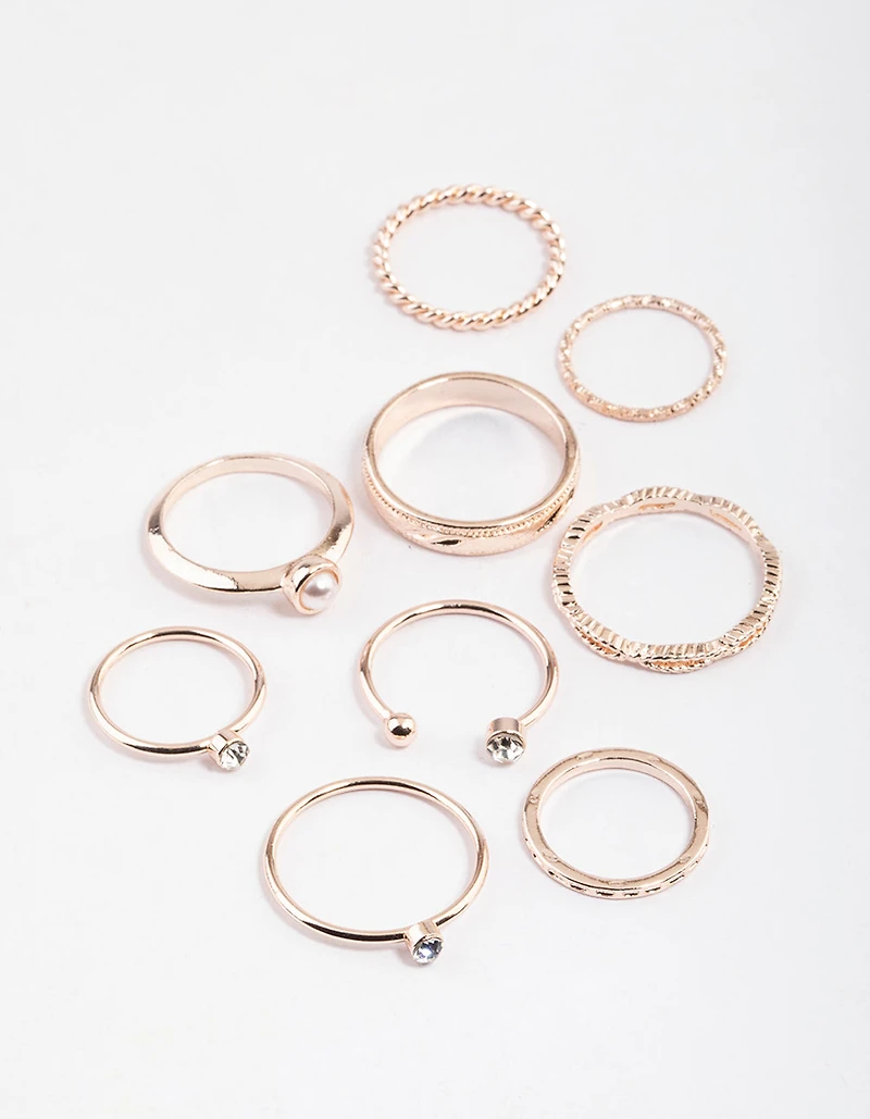Rose Gold Open Pearl & Stone Ring Pack
