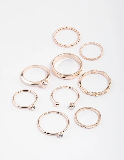 Rose Gold Open Pearl & Stone Ring Pack