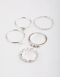 Silver Pearl & Stone Marquise Ring Pack
