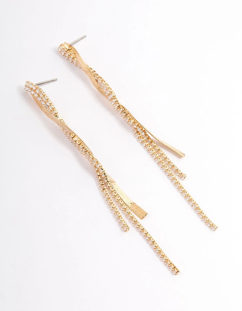 Gold Flat Snake Cupchain Drop Earrings
