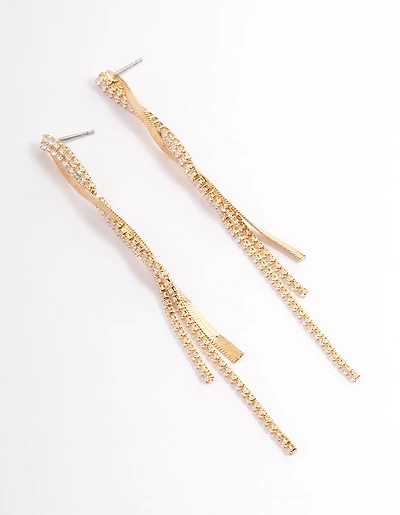 Gold Flat Snake Cupchain Drop Earrings