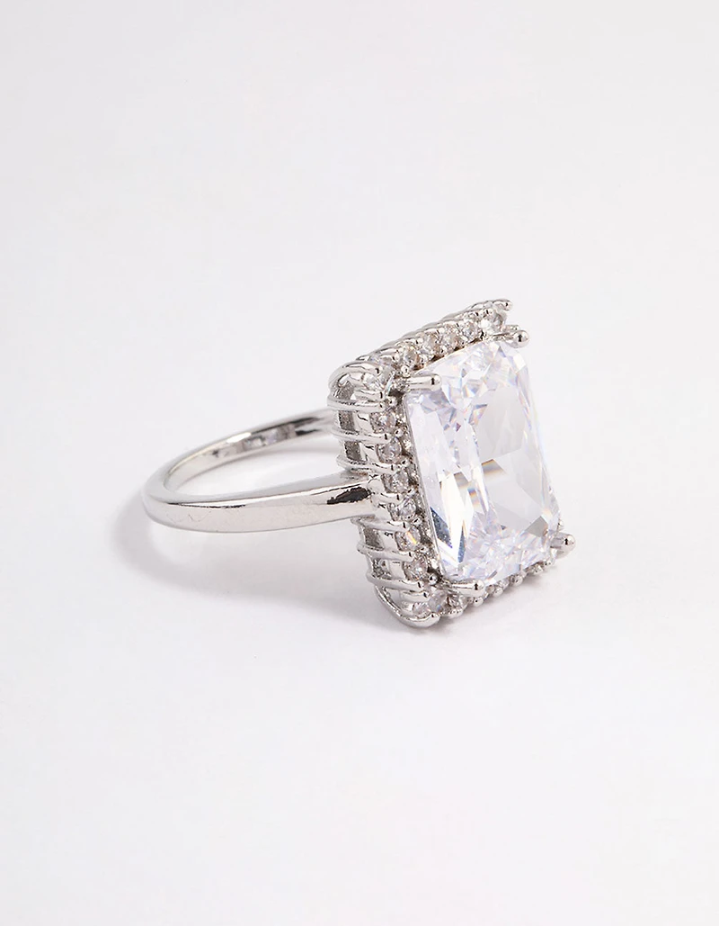 Silver Squared Halo Ring