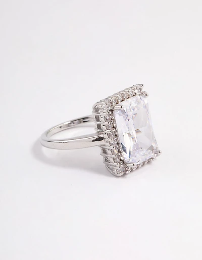 Silver Squared Halo Ring