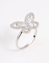 Anneau cocktail papillon pétillant au rhodium