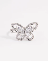 Anneau cocktail papillon pétillant au rhodium
