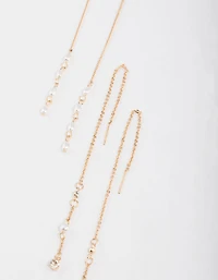 Gold Pearly Diamante Threader Earrings Pack