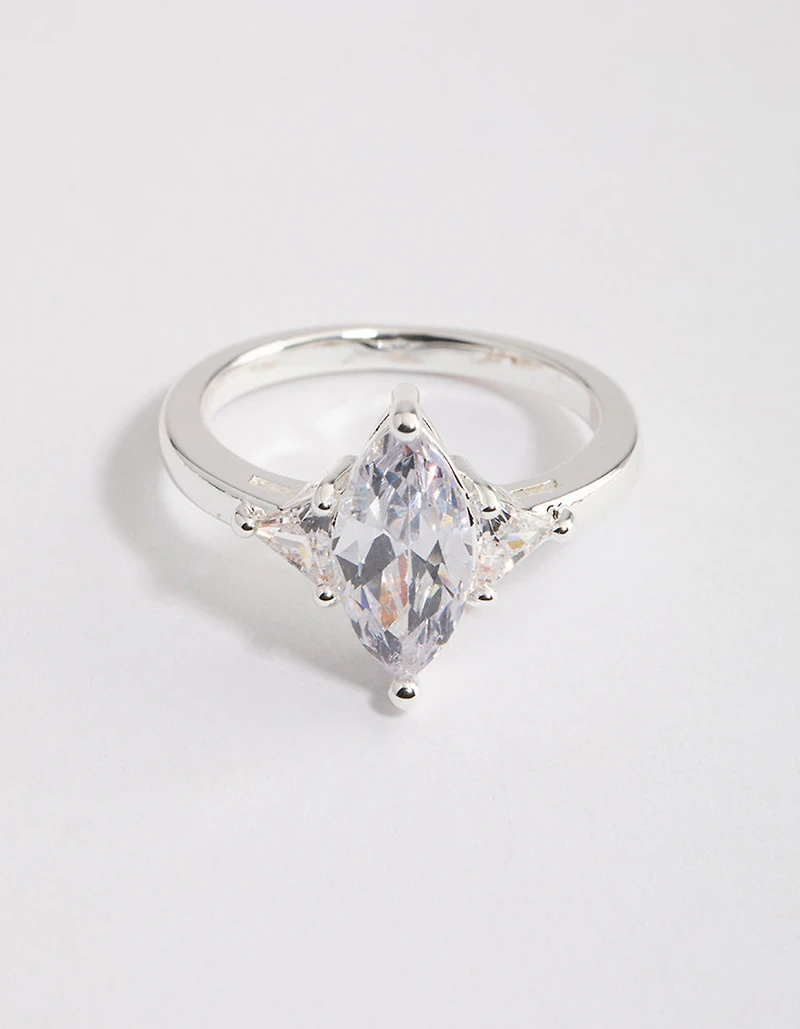 Bague Marquise précieuse plaquée argent