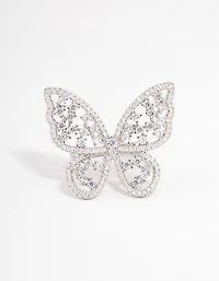 Rhodium Statement Butterfly Cocktail Ring
