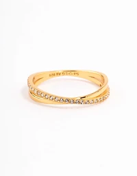 Gold Plated Sterling Silver Cubic Zirconia Cross Over Ring