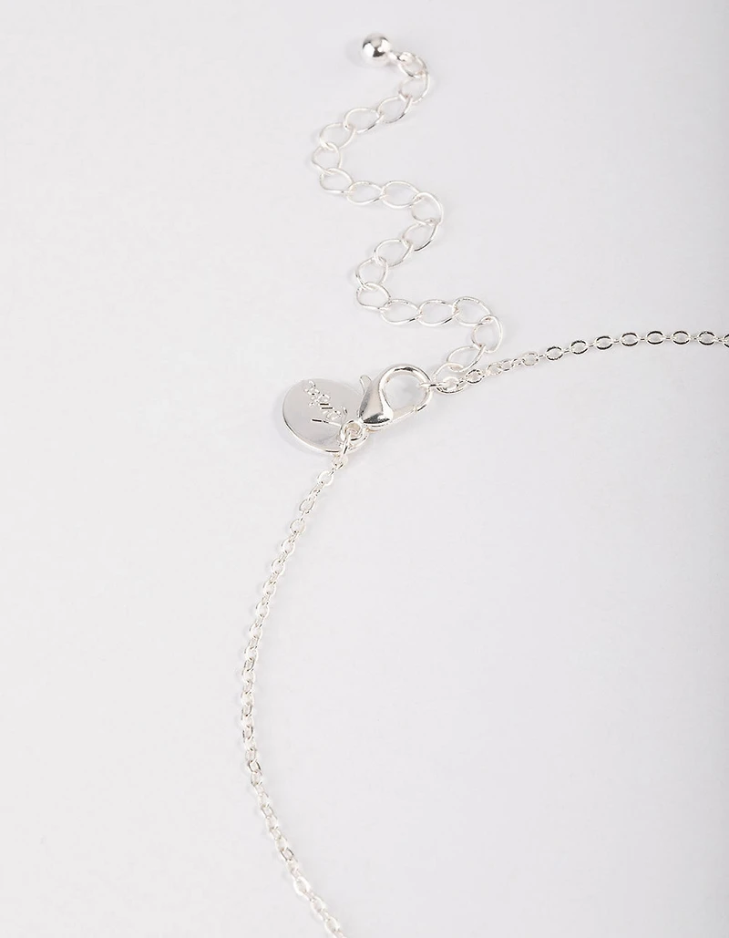 Silver Plated Cubic Zirconia Leaf Freshwater Pearl Y-Necklace