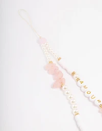Mixed Bead & Rose Quartz Phone Strap