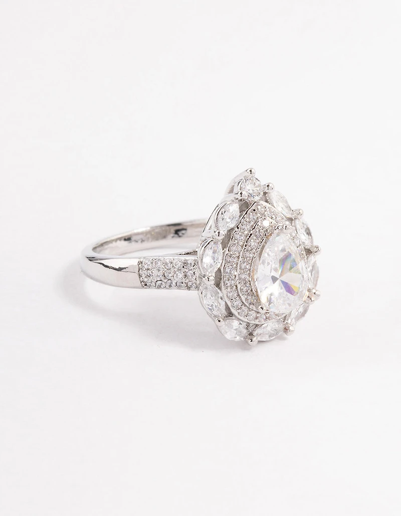 Silver Flare Pear Cubic Zirconia Ring