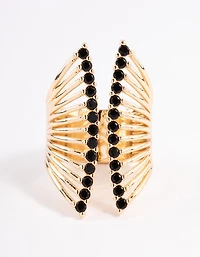 Black Ribbed Cage Ring