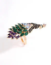 Gold Sparkly Peacock Ring