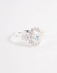Silver Plated Oval Baguette Grand Ring