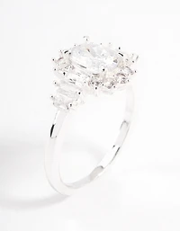 Silver Plated Oval Baguette Grand Ring