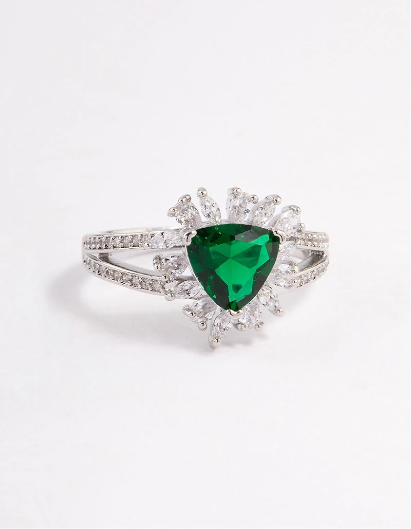 Anneau triangulaire émeraude en argent