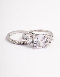 Ensemble d’anneaux triple en pierre au rhodium