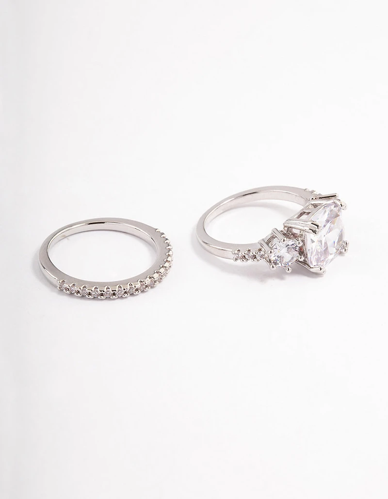 Ensemble d’anneaux triple en pierre au rhodium