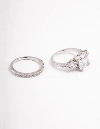 Ensemble d’anneaux triple en pierre au rhodium