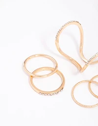 Gold Fine Diamante Double Ring Pack