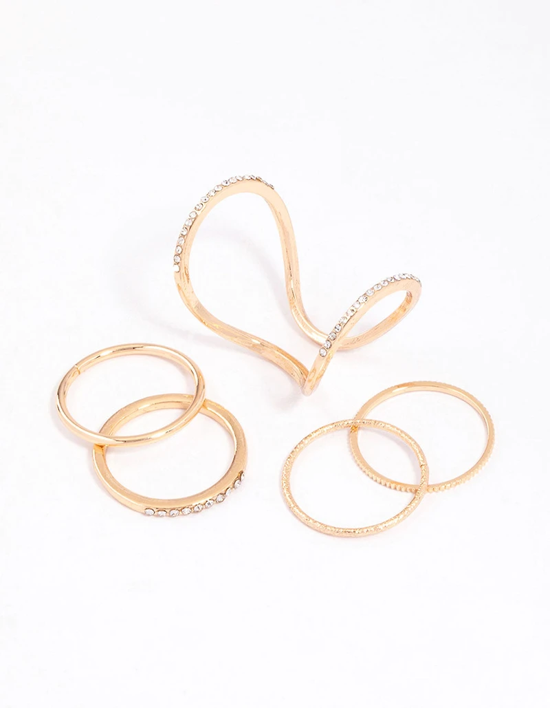 Gold Fine Diamante Double Ring Pack