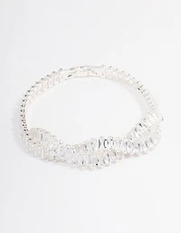 Silver Plated Cubic Zirconia Twisted Baguette Tennis Bracelet