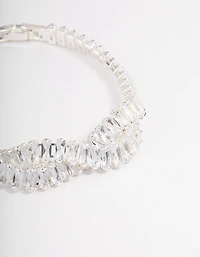 Silver Plated Cubic Zirconia Twisted Baguette Tennis Bracelet