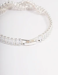 Silver Plated Cubic Zirconia Twisted Baguette Tennis Bracelet