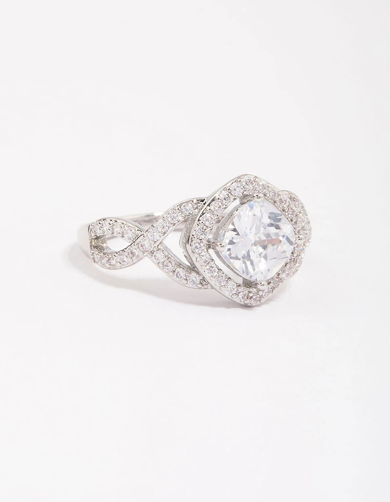 Rhodium Cushion Infinity Ring