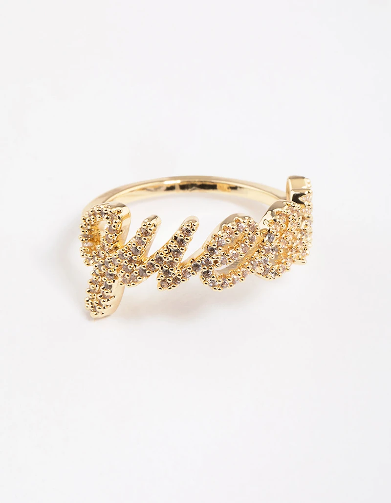 Gold Plated Queen Script Ring