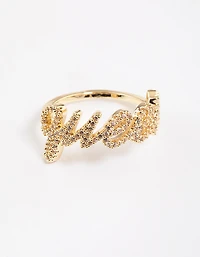 Gold Plated Queen Script Ring
