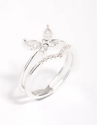 Silver Plated Cubic Zirconia Butterfly Double Band Ring