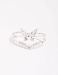 Silver Plated Cubic Zirconia Butterfly Double Band Ring