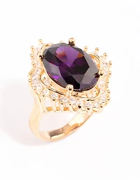 Gold Large Purple Oval Frame Ring