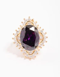Gold Large Purple Oval Frame Ring